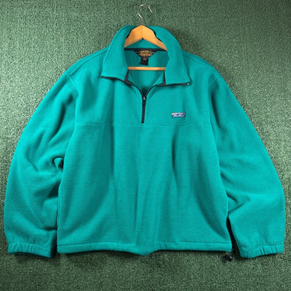 Eddie Bauer Fleece Pullover Mens M Teal Good Quarter Zip Outdoor Layer